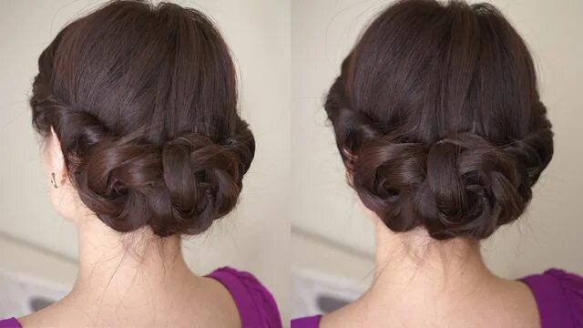 Прическа на тяжелые средние волосы Graceful Twist & Braid Low Chignon for Wedding Flower braids, Hair styles, Braid