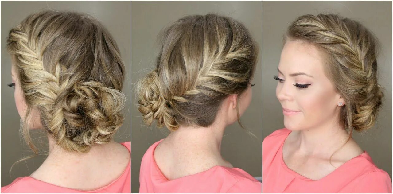 Прическа на тяжелые средние волосы Fishtail French Braid Braided Bun Curly hair styles, Hair styles, Bun hairstyles