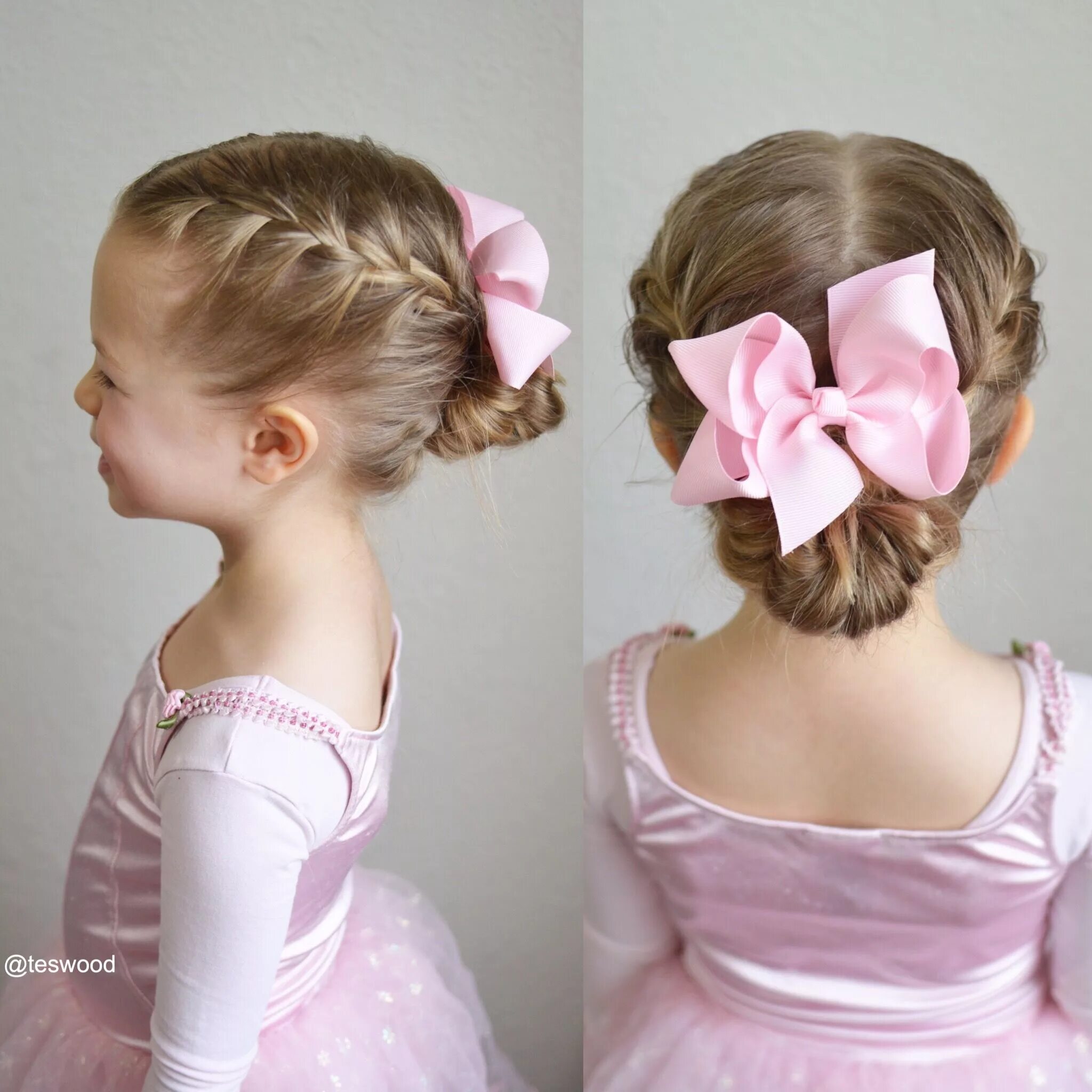 Прическа на утренник Double French braids into a messy bun. Perfect style for dance! Küçük kız saçı, 