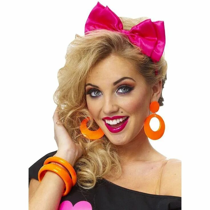 Прическа на вечеринку 90 х Headband with Bow in Satin Hot Pink in 2019 80s party outfits, 80s halloween cos