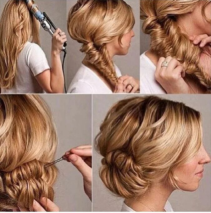 Прическа на волосы средней длины своими руками DIY messy braided bun Peinado y maquillaje, Peinados sencillos, Peinados