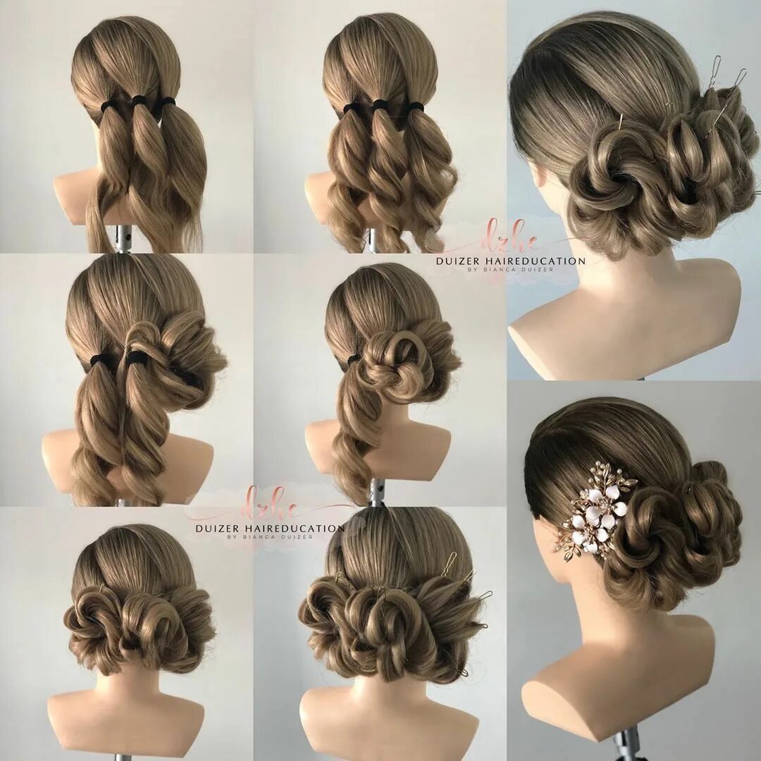 Прическа на выпускной длинные волосы пошагово Bianca Duizer - DZHE on Instagram: "A easy 3D updo " Step by step " #bridalhairs