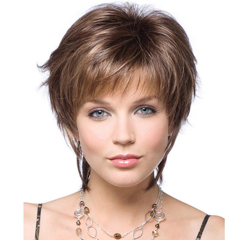 Прическа на жесткие волосы женские Brown Short Wigs Brazilian Women Straight Synthetic Heat Resistant Hair Party La