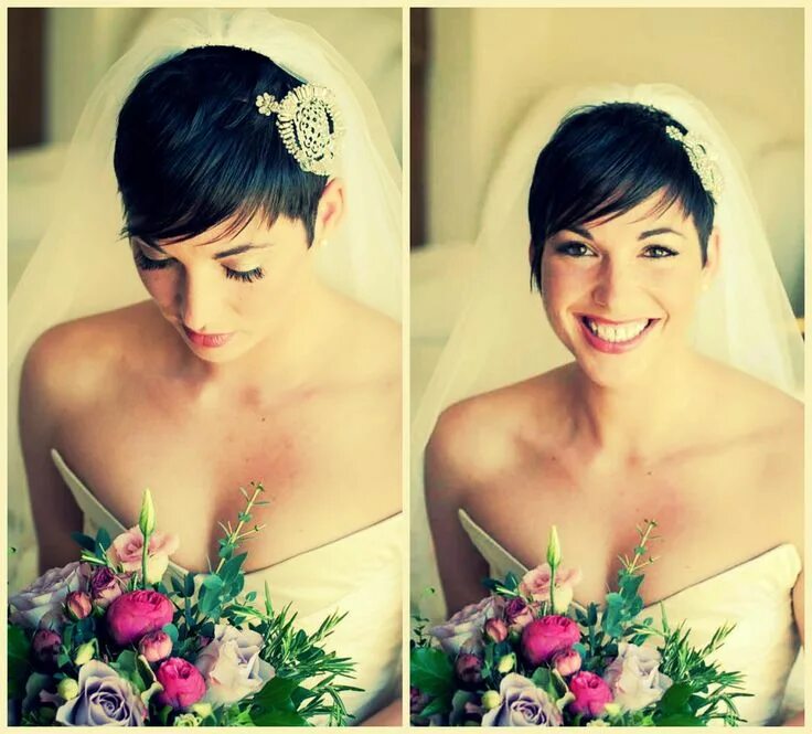 Прическа невеста фото коротки волос Свадебные прически на короткие волосы с фатой Short wedding hair, Wedding guest 