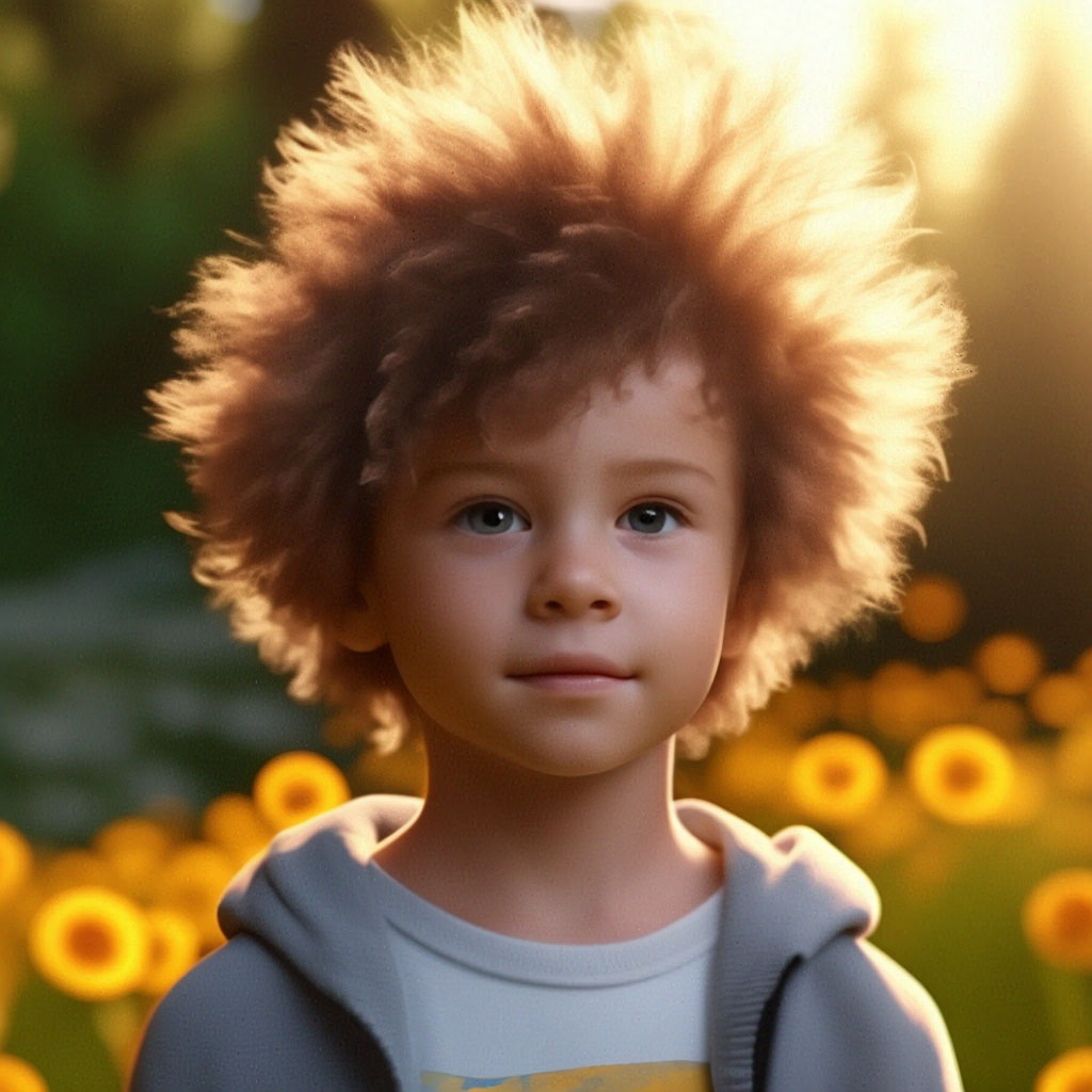 Прическа одуванчик мужская "A boy with a dandelion hairstyle in ." - image created in Shedevrum