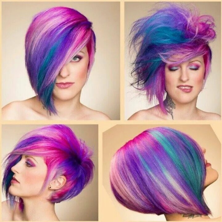 Прическа окраска волос Pink and blue Hair color and cut, Rainbow hair, Hair inspiration color