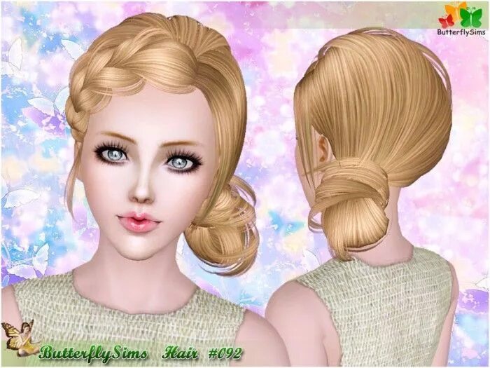 Прическа онлайн бесплатно D convert F short braided hair by Yoyo - Free Sims 3 Hairstyles Downloads Butter