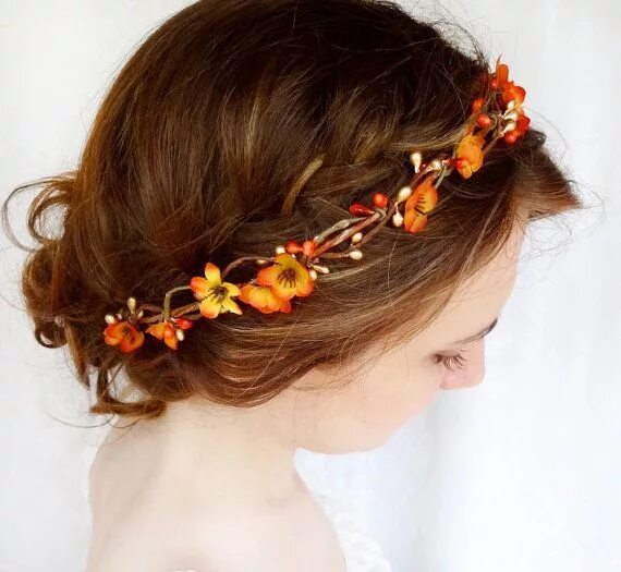 Прическа осень fall headband fall flower crown fall flower headband orange Осенняя свадьба, Акс