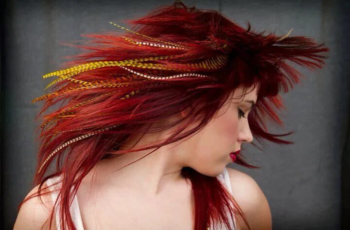 Прическа перья Feathered hair extensions for red hair Feathered hairstyles, Feather hair extens