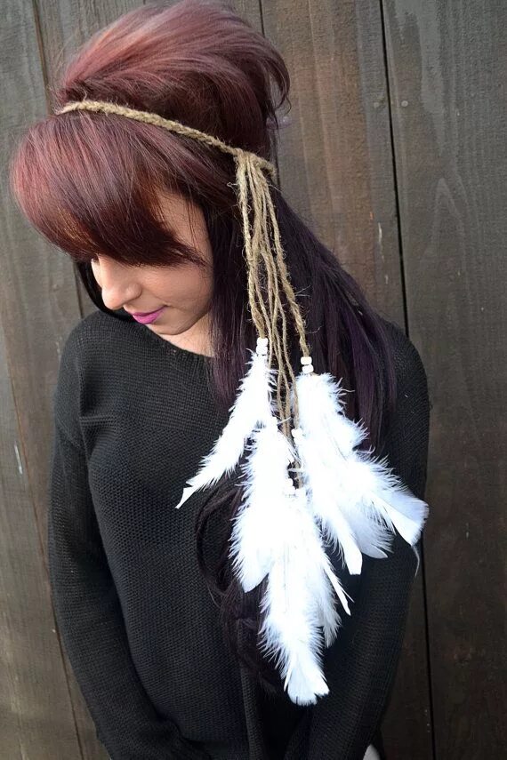 Прическа перья на средние волосы Feather Headband Feather Hairpiece White Feathers Festival Headband Hippie Headb