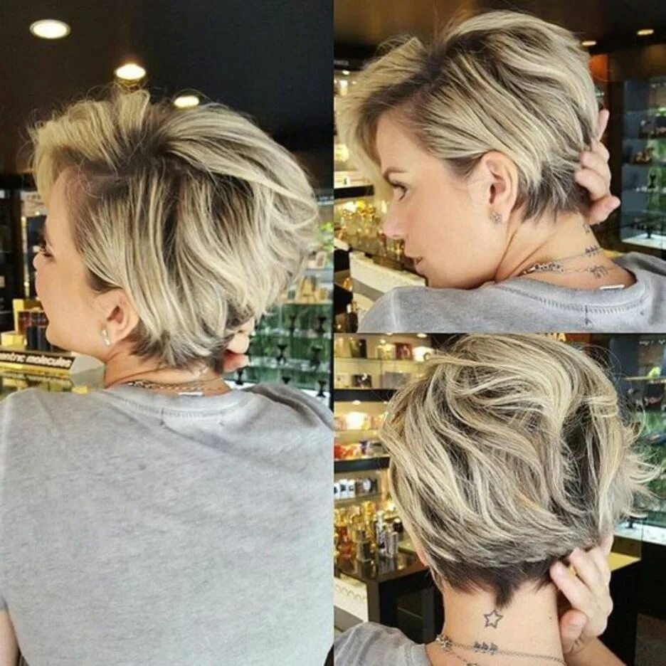 Прическа пикси боб на средние Blonde Pixie Bob With Dark Roots Blonde balayage bob, Thick hair styles, Short h