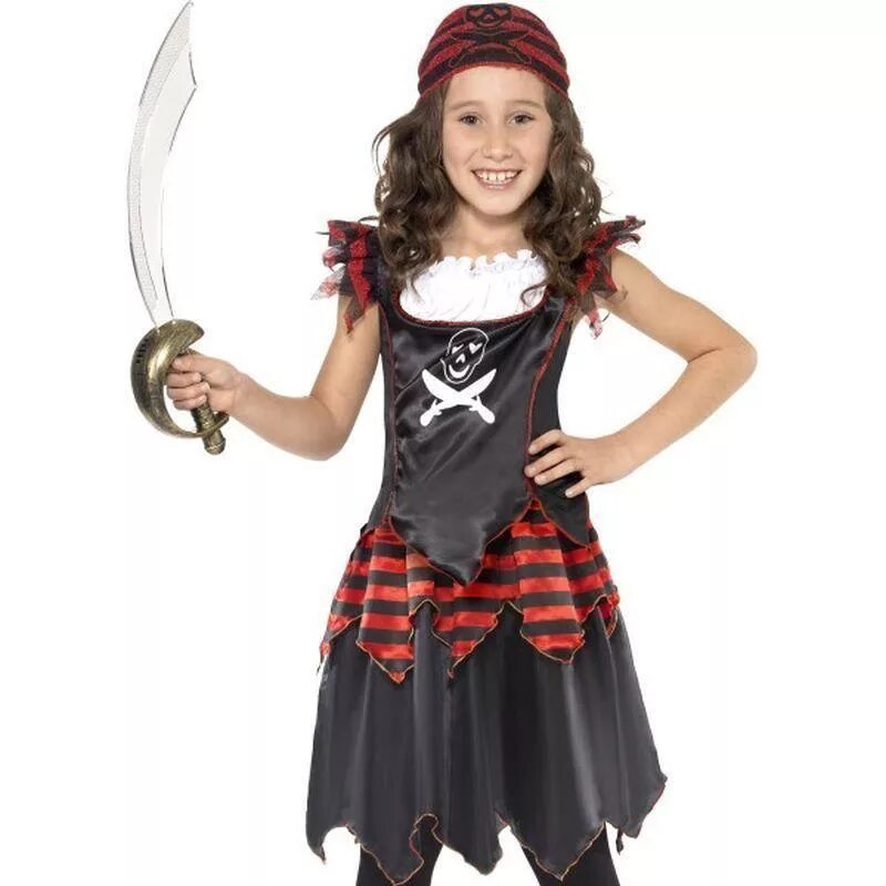 Прическа пиратки для девочки Pirate Skull & Crossbones Girl Costume Kids Red Black Pirate fancy dress, Girls 