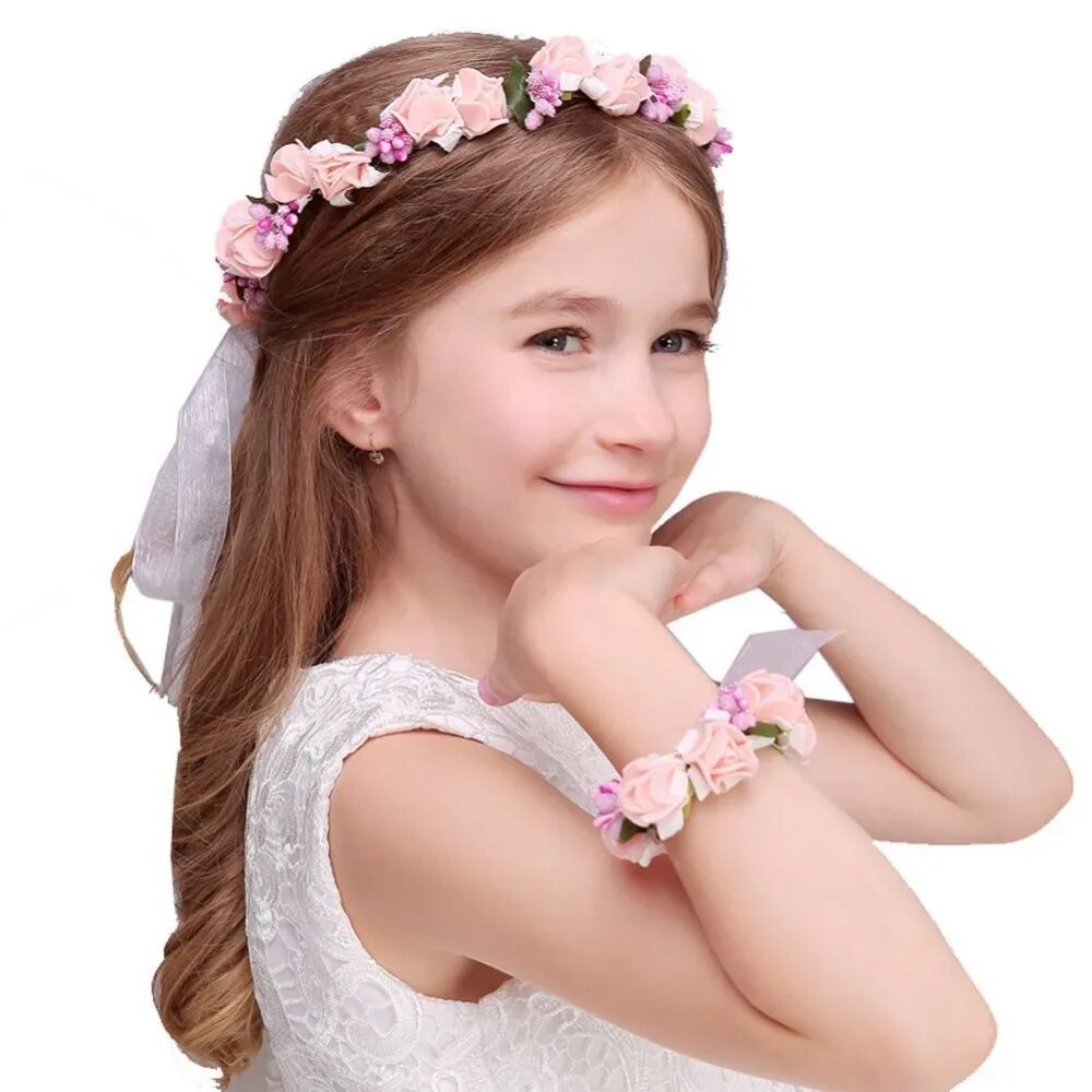 Прическа под ободок для девочки на утренник Fashion Female Bohemia Wreath Tiaras Hairband Pink Purple Flower Crown Headband 