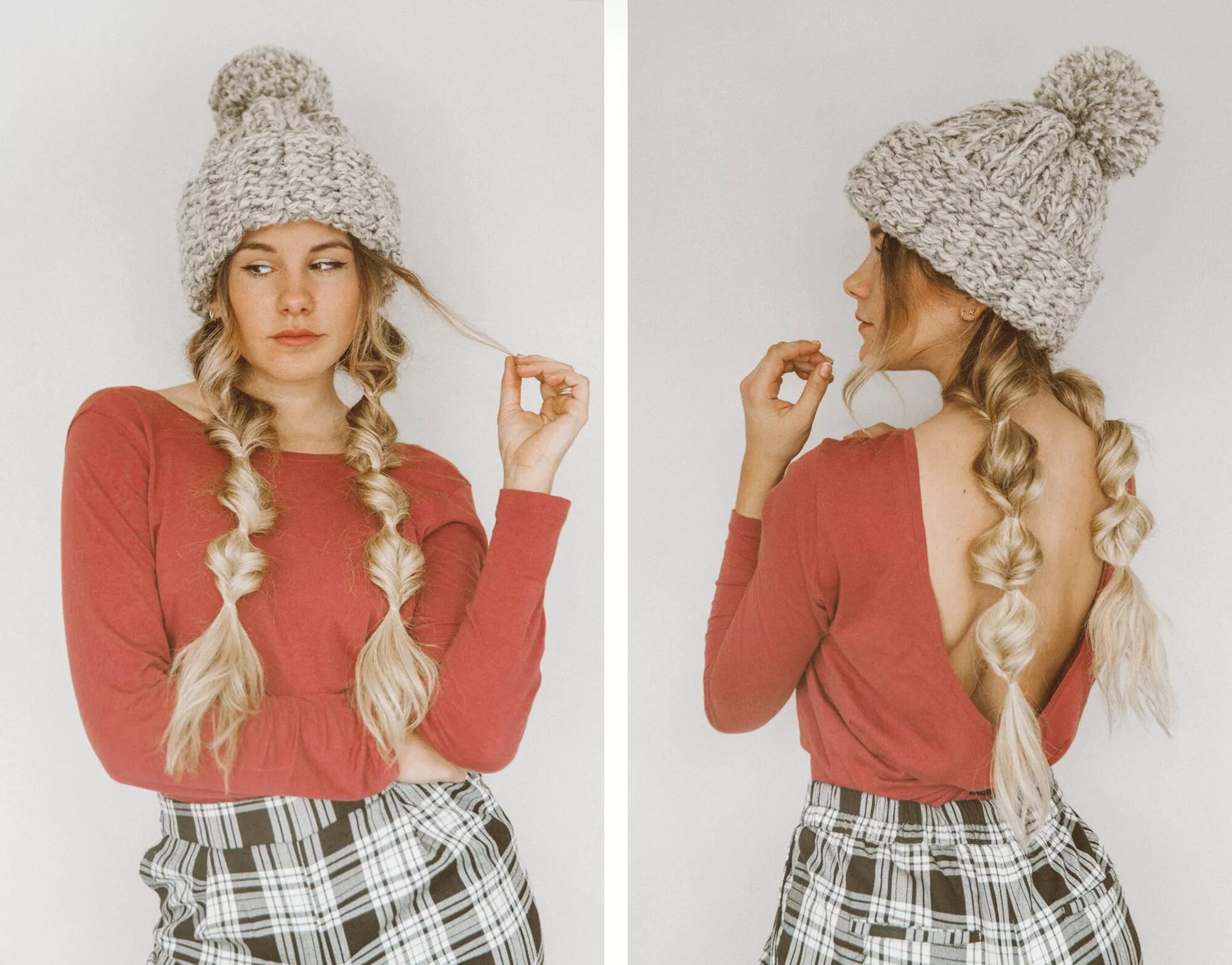 Прическа под шапку на средние волосы Tutorial: Winter Hairstyle With Beanie (thefashionfraction.com) Winter hat hairs