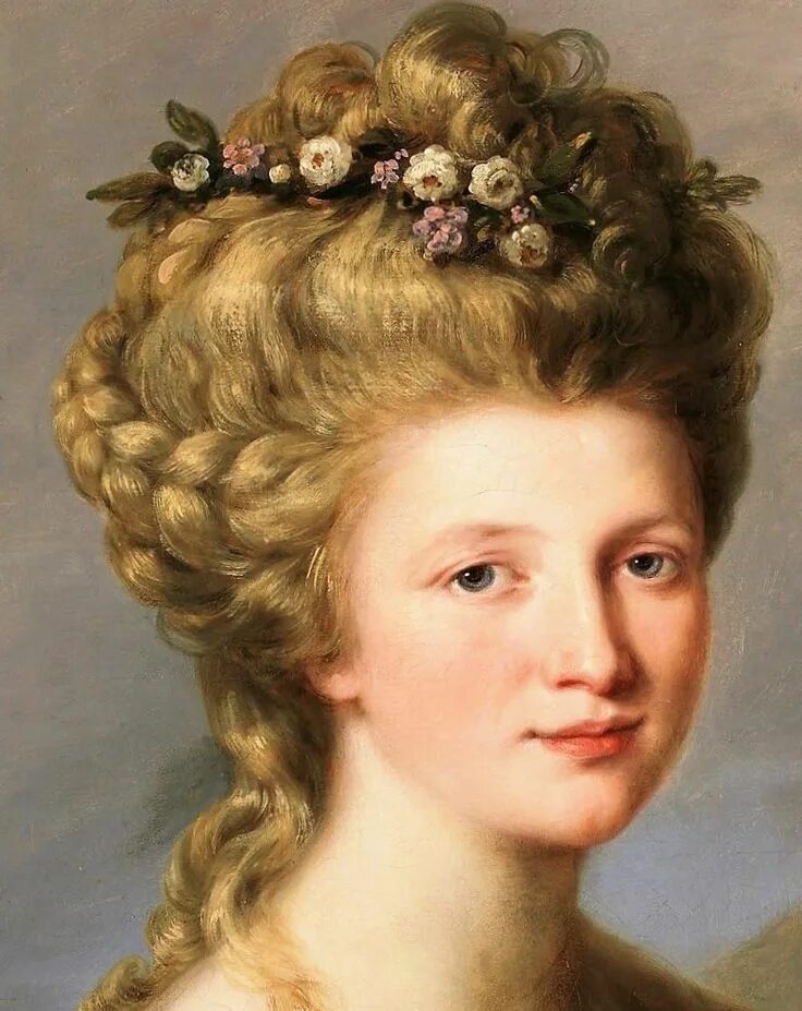 Прическа помпадур женская 19 век Portrait of Sarah Harrop, Mrs Bates as A Muse by Angelica Kauffmann, 1781. Angel