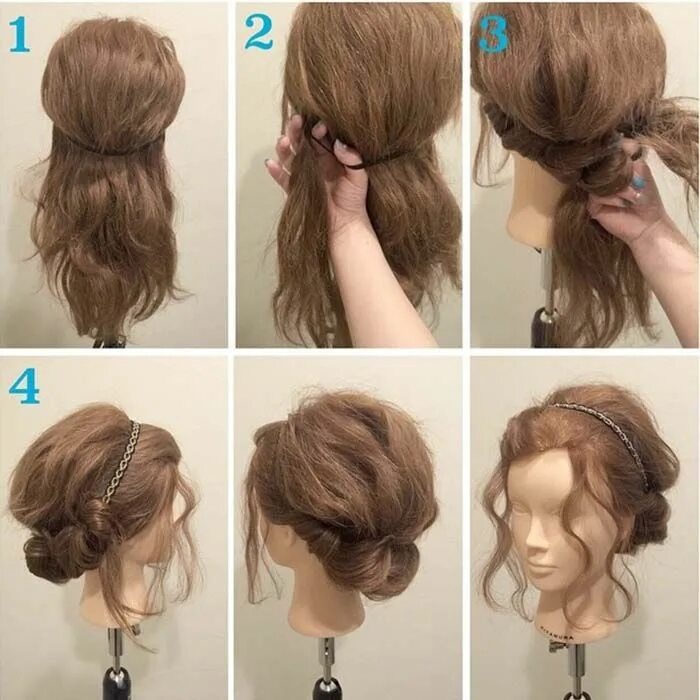 Прическа пошагово на средние фото Einfache Frisur Schritt für Schritt für Party Retro haar, Frisur party, Frisuren