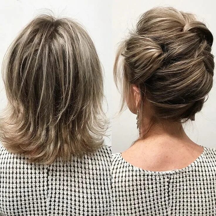 Прическа после на средние волосы Short hair CAN go up (no extensions added)! Today I taught updo techniques to so