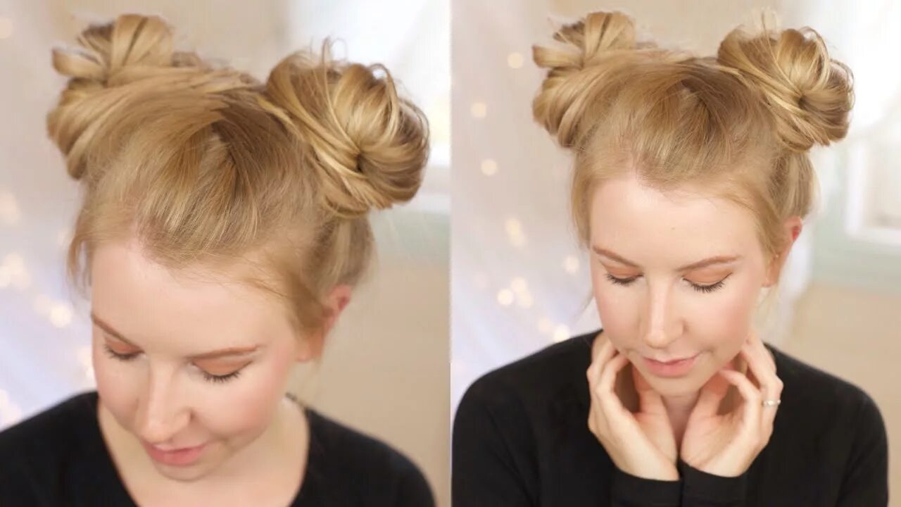 Прическа пучки по бокам для девочки French Fishtail + Space Buns - YouTube