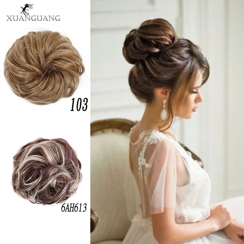 Прическа пучок на свадьбу на длинные волосы XUANGAUNG Girls Curly Scrunchie Chignon Synthetic Hair Bun Extension Curly Messy