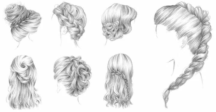 Прическа рисунок Hairstyle Sketches: Long Hair Drawing