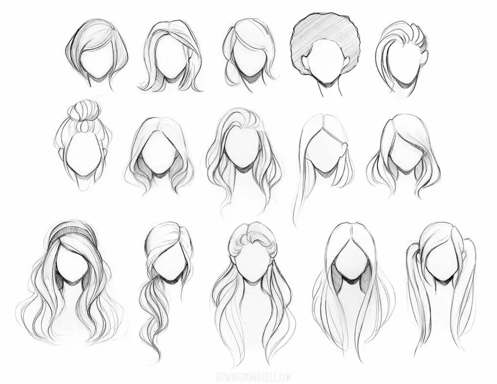 Прическа рисунок легкий Character Hair Reference Sheet by GabrielleBrickey on DeviantArt Girl hair drawi