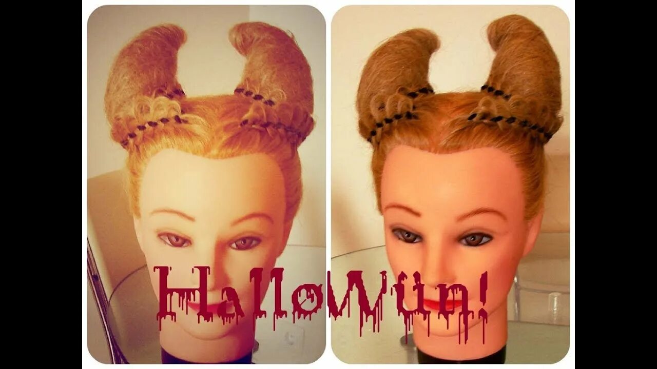 Прическа рожки для девочки как сделать Рожки для Хеллоуина Halloween Peinado Hair tutorial - YouTube