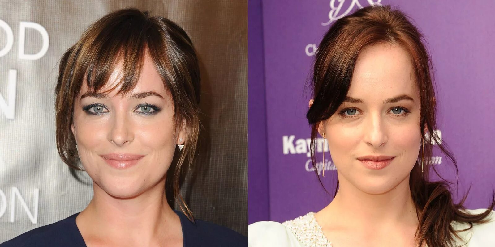 Прическа с большим лбом для женщин Fringe Benefits: Celebrities With and Without Bangs Celebrity bangs, Dakota john