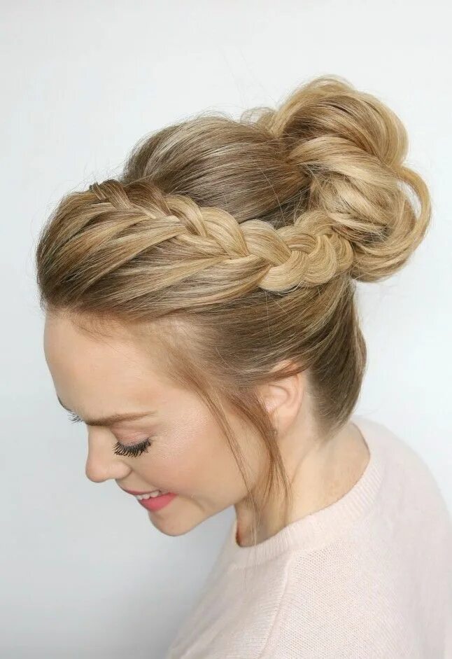 Прическа с косами на волосы фото Double Lace Braid High Bun MISSY SUE Bridesmaid hair, Long hair styles, Cool hai