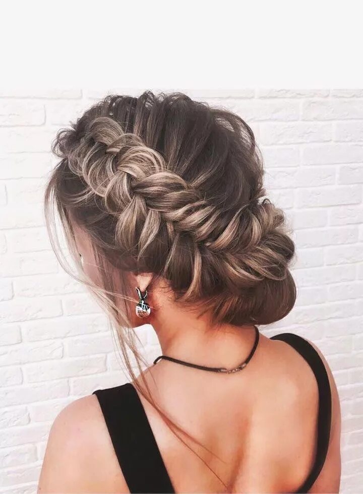 Прическа с косой на средние Beautiful crown braid with updo wedding hairstyle inspiration Ideias de cabelo, 