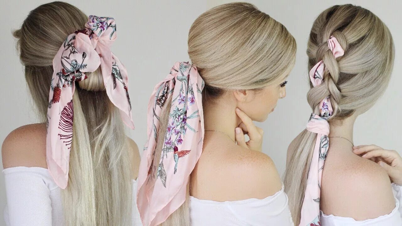 Прическа с косынкой на длинные волосы EASY HAIRSTYLES With a Scarf - YouTube