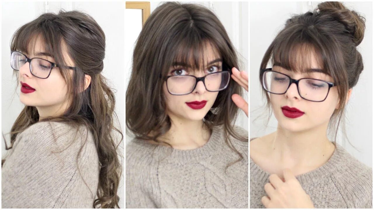 Прическа с очками женская Super Easy & Cute Hairstyles For Bangs + Glasses - YouTube