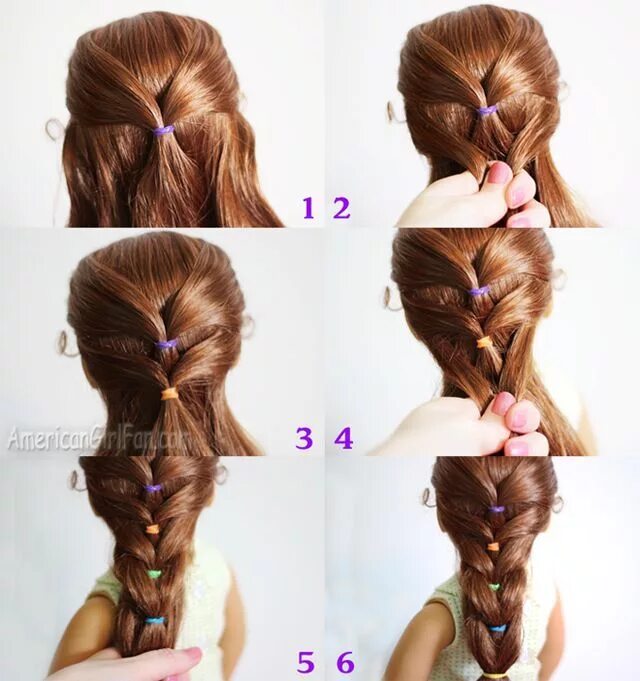 Прическа с резинками для девочки пошагово Doll Hairstyle: Rainbow French Ponytail! (AmericanGirlFan) Волосы девушек, Детск