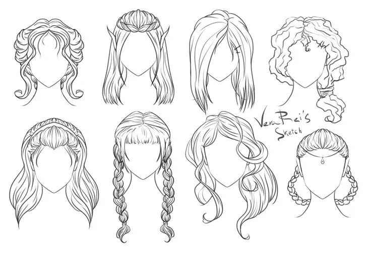 Прическа шаблон Hair sketch by Vera-Rei Hair sketch, Girl hair drawing, Drawing hair tutorial