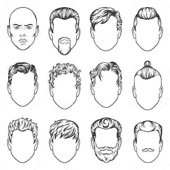 Прическа шаблон Set of Hand Drawing Men Hairstyles Illustration Stock Illustration - Illustratio