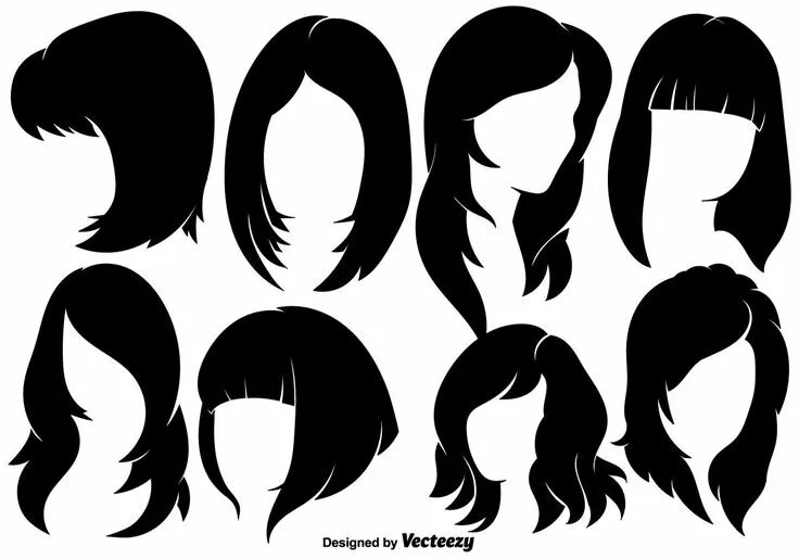 Прическа шаблон Beautiful Woman With Hairstyles Silhouettes - Vector elements Hair vector, Silho