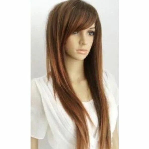 Прическа шапочка на длинные волосы Austin Long Straight Brown Wig with Red Highlights Full Wig Synthetic Hair Long 