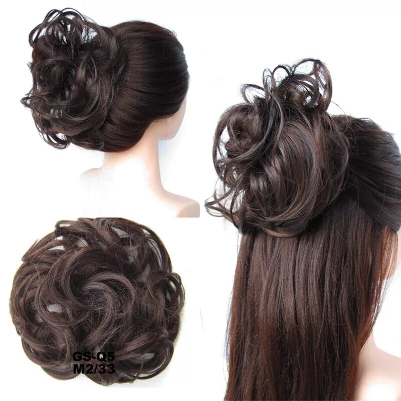 Прическа шиньон фото 5pieces jeedou Synthetic Brown Curly Chignon Hair Extension Women's Hair Accesso