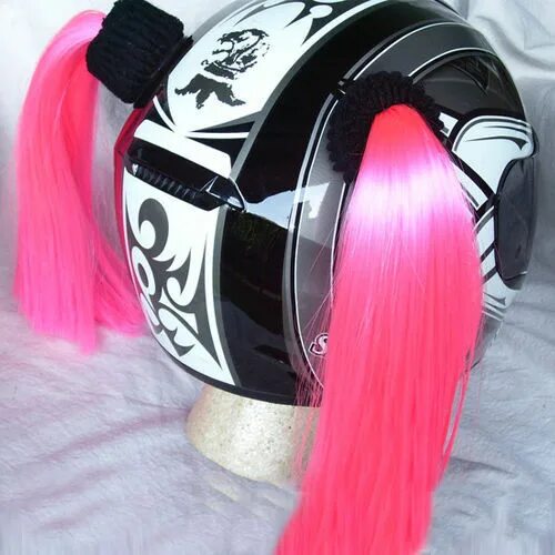 Прическа шлем PINK Helmet Pigtails..(Pair) Motorcycle, Bike, .Helmet Hair 14" each PINK eBay