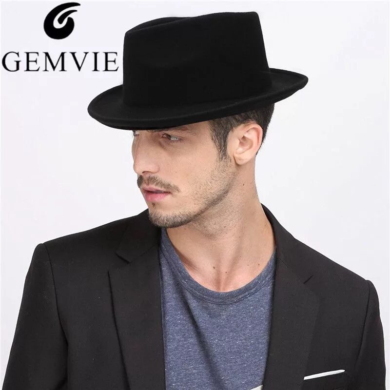 Прическа шляпа мужская Black Wool Fedora For Men Bowler Derby Hat Vintage Male Jazz Cap Panama Church H