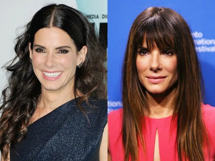 Прическа скрывающая длинный нос Here's what 52 celebrities look like with and without a fringe Sandra bullock ha