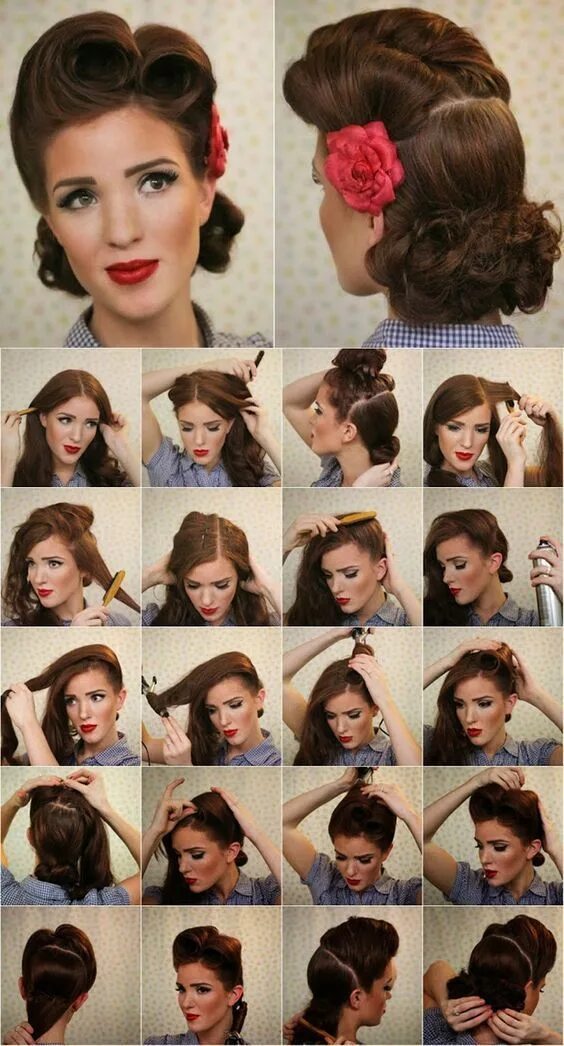 Прическа стиль стиляги на длинные волосы victory roll pin up tutorial Vintage Look Pin-up Victory Rolls - Complete Hair S