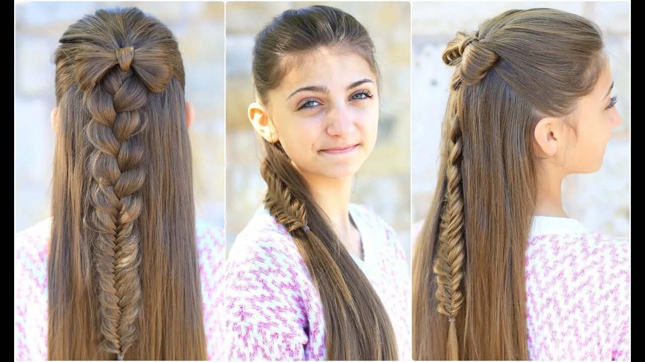 Прическа в школу 11 класс Half-Up Bow Combo Cute Girls Hairstyles - YouTube