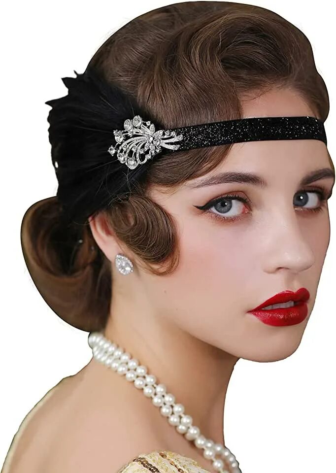 Прическа в стиле гэтсби на средние Amazon.com: 1920s Headband With Feather