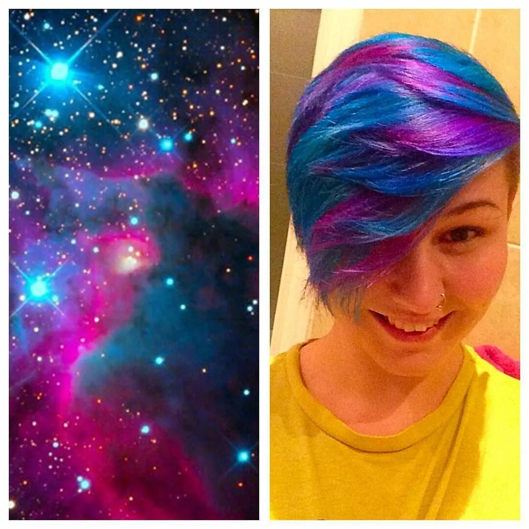 Прическа в стиле космос для девочки Instagram Galaxy hair, Galaxy hair color, Short hair color