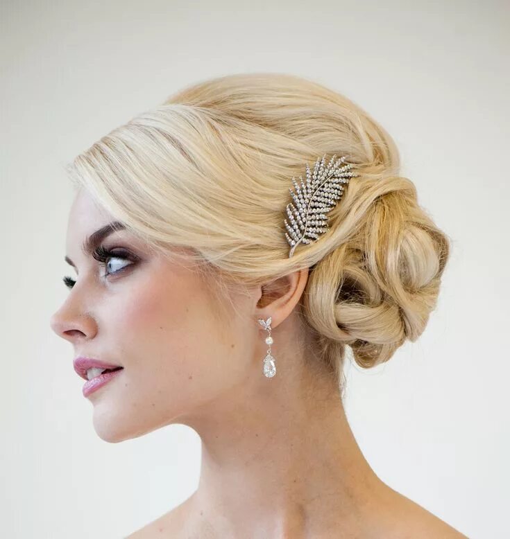 Прическа в стиле на средние Wedding Hair Accessory Rhinestone Feather by PowderBlueBijoux Wedding hairstyles