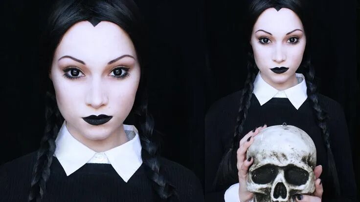 Прическа в стиле уэнсдей для девочки Wednesday Addams Makeup Tutorial Wednesday addams make-up, Halloween kostüm selb