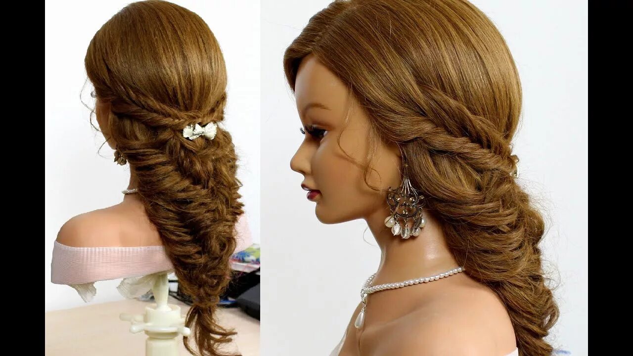 Прическа вечерняя косы длинные волосы Easy bridal hairstyle for long hair tutorial. Fishtail braids - YouTube