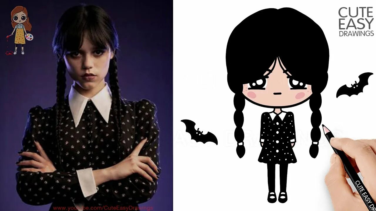 Прическа венсдей для девочки How to Draw a Cute Wednesday Addams Easy @CuteEasyDrawings - YouTube