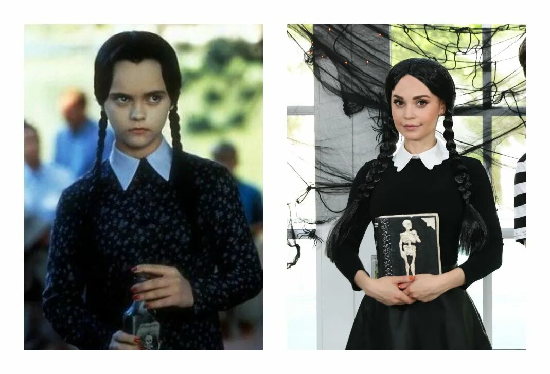 Прическа венсдей на балу как сделать Wednesday Addams Halloween Costume Sibling halloween costumes, Addams family hal