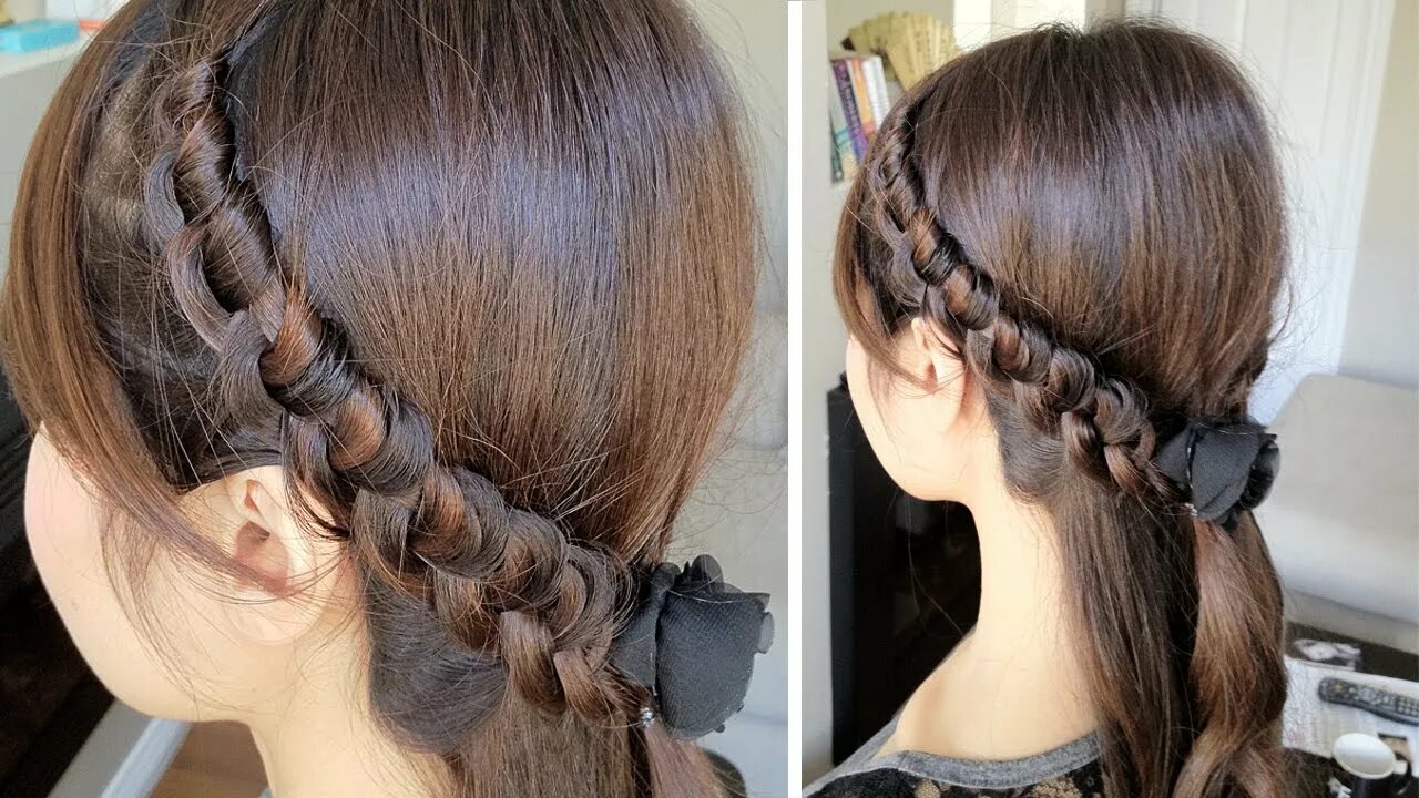 Прическа вулкан для девочки Chinese Staircase Knotted Headband Hairstyle for Medium Long Hair Tutorial - You